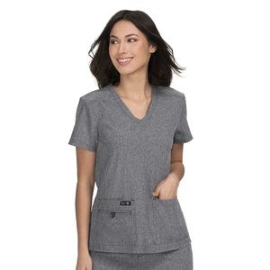 Koi Scrubs Gray V-Neck Modern Fit Lightweight Short Sleeves Top